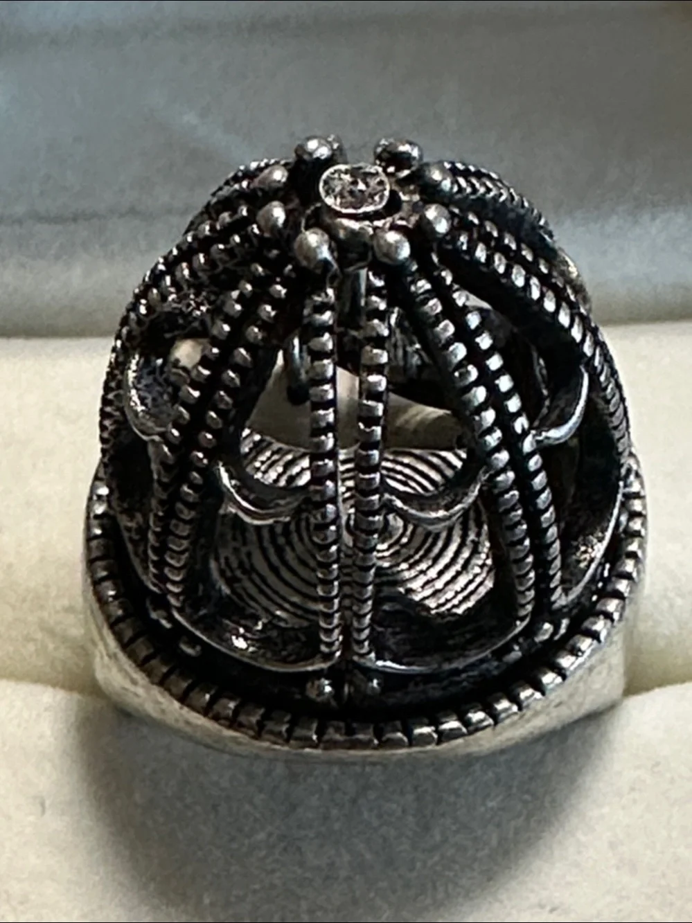 Bird In A Cage Silver-Tone Statement Ring